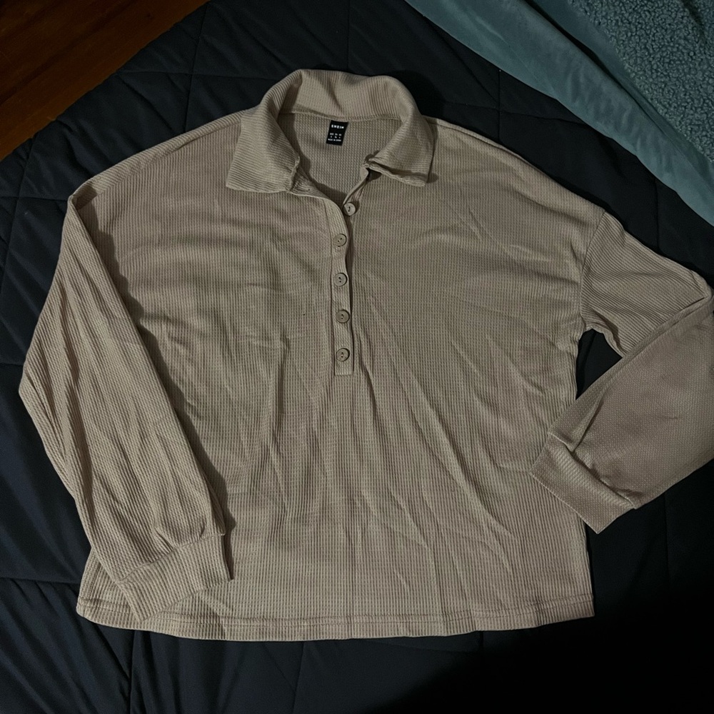 small shein waffle knit, 1/4 button collared long sleeve